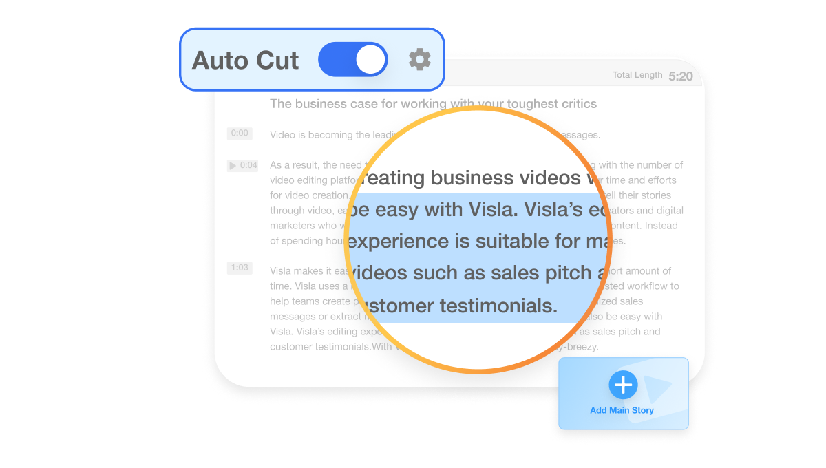 Text-based editing in AI Video Editor with Visla lets users cut segments by highlighting words like a document.
